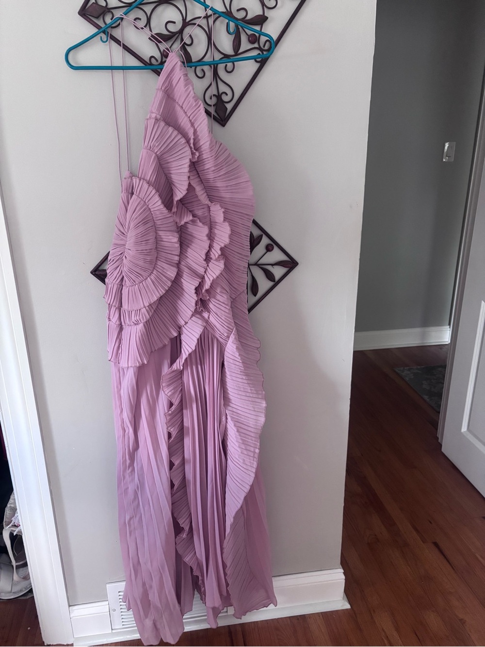 Dusty Pink Pleated W/ Ruffles Halter Neck Dress